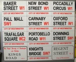 LONDON - FAMOUS STREET SIGNS - 12 FRIDGE MAGNETS INCLUDING TRAFALGAR SQUARE. KI4087 \\\KI4087