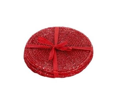 4 RED BEAD COASTERS. KI6736 \\\KI6736