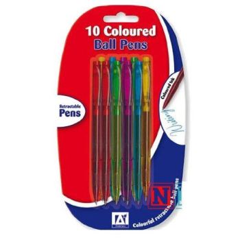 10 RETRACTABLE COLOURED BALL PENS. LITE \\\LITE