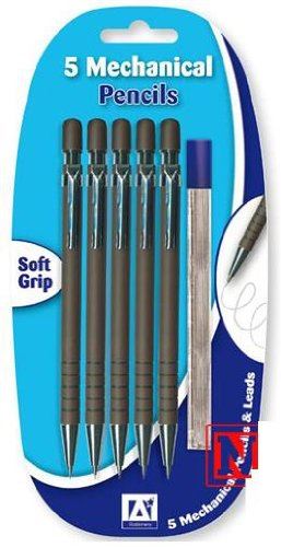PACK OF 5 MECHANICAL PENCILS WITH SOFT GRIP AND LEADS. MPEC \\\MPEC