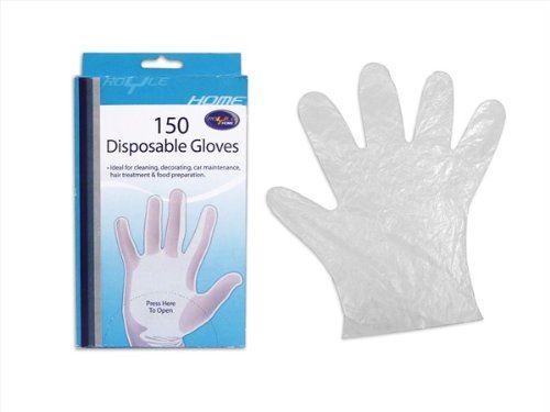 BOX OF 150 THIN DISPOSABLE GLOVES - IDEAL FOR CLEANING/FOOD PREP/HAIR COLOUR. O56889 \\\O56889