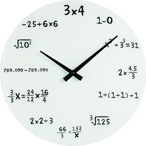 WHITE MATHS WALL CLOCK NOVELTY MATHEMATICAL PROBLEM - A DIFFERENT FORMULA FOR EACH HOUR. OB793092 \\\OB793092