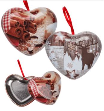 CHRISTMAS TIN BOX IN HEART SHAPE ASSORTED. OB946225 \\\OB946225