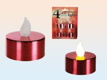 4 RED FLAMELESS FLICKERING LED BATTERY OPERATED TEA LIGHTS CANDLE PARTY DECORATION. OB950025 \\\OB950025