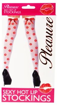 PLEASURE SEXY BOW HOT LIPS WHITE STOCKINGS. P065082WHITE \\\P065082WHITE