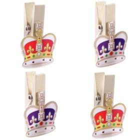 4 FUNKY ROYAL MAJESTIC CROWN DESIGN DECORATIVE PEGS CRAFT CARD GIFT NOVELTY. PEG17 \\\PEG17