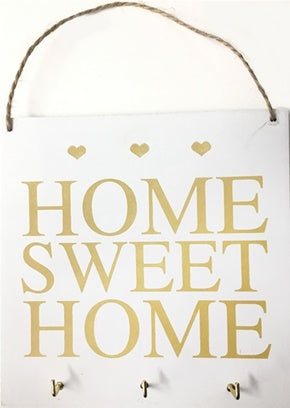 WOOD HANGING PLAQUE WITH KEY HOOKS HOME SWEET HOME. PGQC \\\PGQC