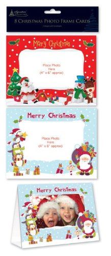 MERRY CHRISTMAS CUTE DESIGN PHOTO FRAME GLITTER CARDS WITH ENVELOPES - 8 PACK. PHFR_8 \\\PHFR_8