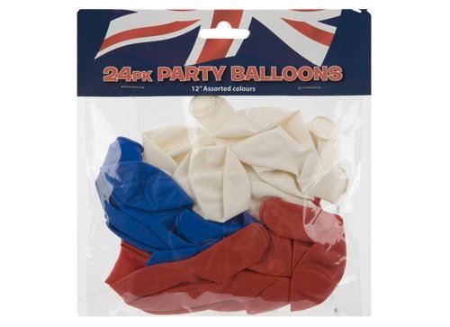 UNION JACK COLOUR PARTY BALLOONS 24 PACK - 12 RED WHITE BLUE. PI273055 \\\PI273055
