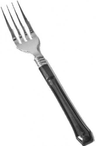 12 DISPOSABLE SILVER LOOK PLASTIC CUTLERY WITH BLACK HANDLE FORKS. PLF12BH \\\PLF12BH