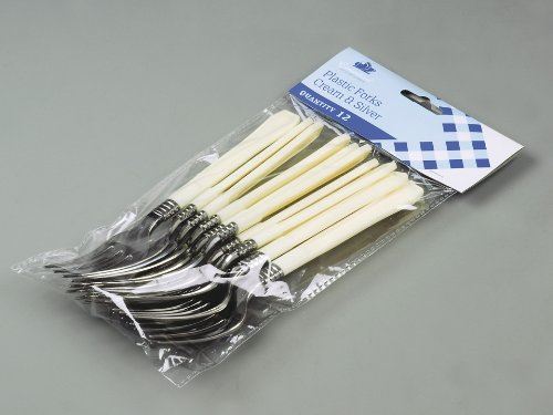 CREAM AND SILVER LUXURY RANGE PLASTIC CUTLERY FORKS  PACK OF 12. PLF12CH \\\PLF12CH