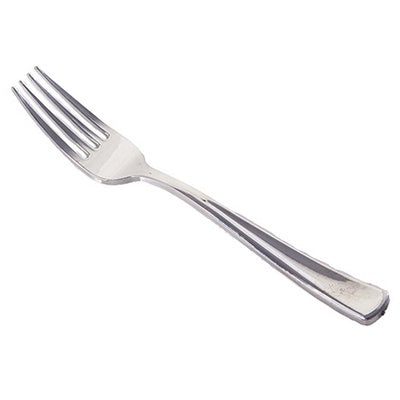 FORKS - CHROME LOOK SILVER PLASTIC DISPOSABLE PICNIC CUTLERY (12 PIECES). PLF12SV \\\PLF12SV