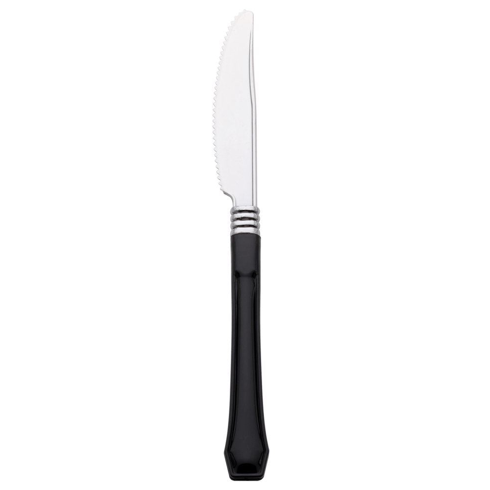 12 DISPOSABLE SILVER LOOK PLASTIC CUTLERY WITH BLACK HANDLE KNIVES. PLK12BH \\\PLK12BH