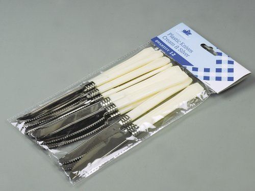 CREAM AND SILVER LUXURY RANGE PLASTIC CUTLERY KNIVES - PACK OF 12. PLK12CH \\\PLK12CH