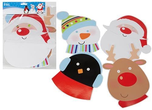 KIDS CHILDRENS CUTE FANCY CHRISTMAS / XMAS CHARACTER PARTY MASK 4/PK. PM051072 \\\PM051072