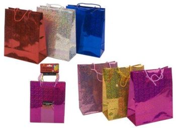 MEDIUM SIZE HOLOGRAPHIC GIFT BAG - ASSORTED COLOURS - PACK OF 3. TA8458 \\\PM173802