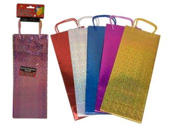 HOLOGRAPHIC GIFT WINE BOTTLE BAG - ASSORTED COLOURS - PACK OF 3. TA8454 \\\PM173928
