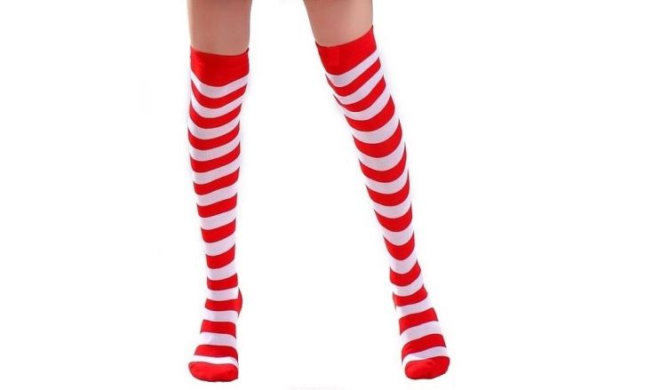 RED WHITE STRIPE OVER KNEE STOCKING TIGHT SOCK FANCY DRESS XMAS PARTY SEXY LEGGING. PM451358 \\\PM451358