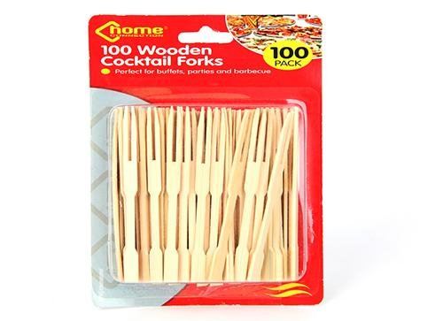 100 WOODEN COCKTAIL FORKS STICKS FOR BAR PARTY WEDDING BUFFETS APPETIZER BBQ ETC. PS183762 \\\PS183762