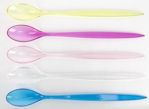 FUN COLOURED LONG HANDLE PLASTIC ICE CREAM SPOONS 21CM 10 PACK 41400. PS183895 \\\PS183895