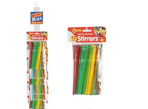 BRAND NEW 50PK ASSORTED COLOUR PLASTIC COLD DRINKS STIRRERS COCKTAIL BBQ PARTY. PS883996 \\\PS883996