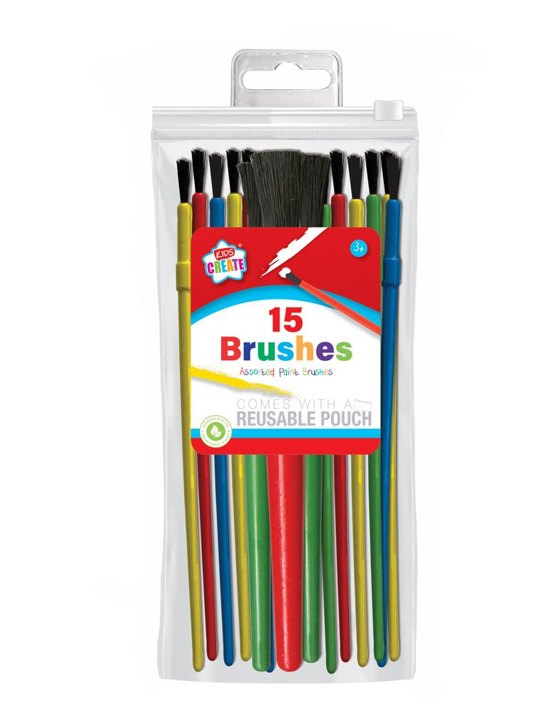 KIDS CREATE ASSORTED PAINT BRUSHES 15/PK. SAZ \\\SAZ