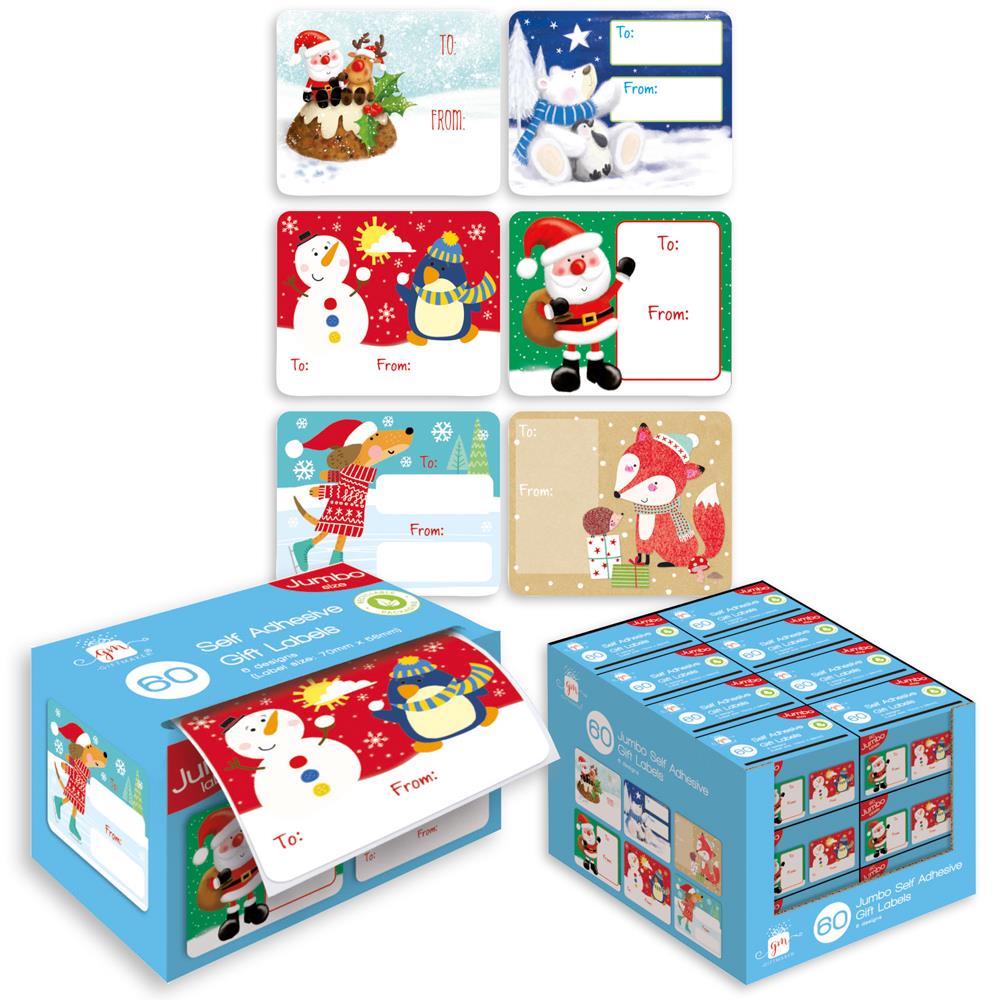 GIFTMAKER CHRISTMAS CUTE JUMBO SELF ADHESIVE GIFT TAGS 60/PK. GT212 \\\SDJU