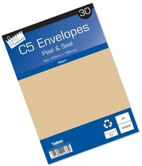 TALLON MANILA ENVELOPES - C5 - 30PK - PEAL SEAL. T4673 \\\T4673