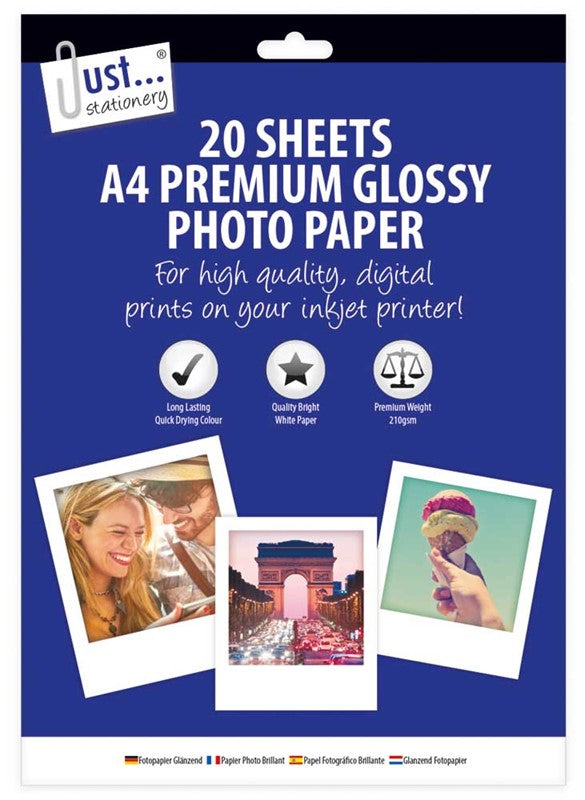 JUST STATIONERY A4 PREMIUM GLOSSY PHOTO PAPER 20/PK. T5906 \\\T5906