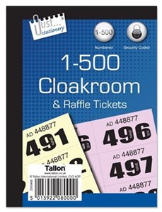 JUST STATIONERY 1-500 CLOAKROOM TICKET. TA8000 \\\TA8000