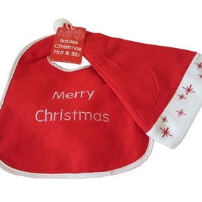 RED WHITE XMAS BABIES SANTA HAT CUTE BIB SET  MERRY CHRISTMAS  PARTY FIRST GIFT. TA9575 \\\TA9575