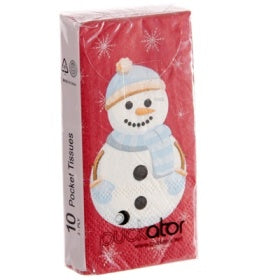 10 NOVELTY PAPER POCKET TISSUES 3 PLY  ASSORTED SNOWMAN SNOWFLAKE DESIGN HANDBAG TISSUES STOCKING FI \\\TISS09R