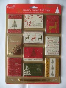 TPCN 50 LUXURY FOILED CHRISTMAS GIFT TAGS WITH GOLD METALLIC THREAD. TPCN \\\TPCN