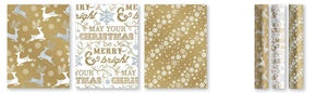CHRISTMAS GOLD REINDEER PAPER GIFT WRAP 5M. WCWG \\\WCWG