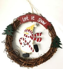 CHRISTMAS WREATH WICKER SNOWMAN DESIGN FOR HANGING DECORATION. WETH_SNOWMAN \\\WETH_SNOWMAN