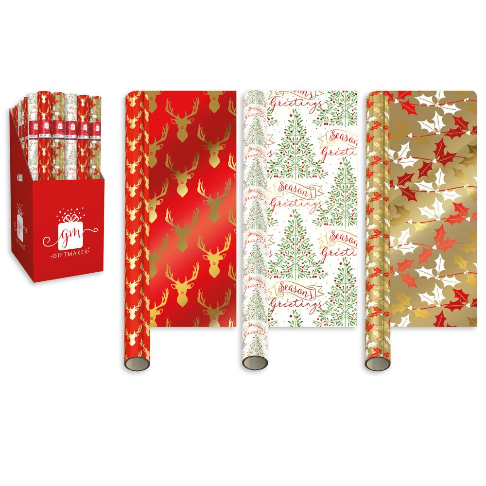 GIFTMAKER TRADITIONS CHRISTMAS FOIL  GIFT WRAP 1.5M X 69CM. XAMGW111 \\\WORH