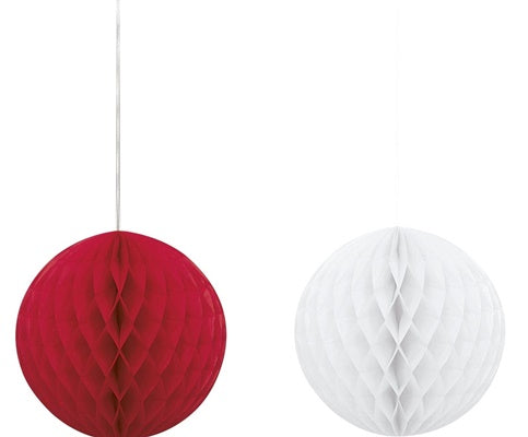 RED AND WHITE 10CM PAPER BALL. X10155 \\\X10155