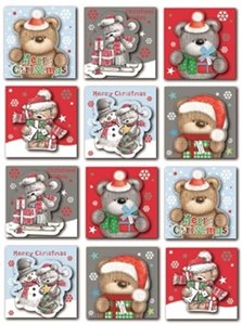 CUTE BEAR HANDCRAFTED SELF ADHESIVE CHRISTMAS GIFT TAGS 24/PK. X13836 \\\X13836