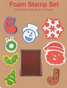 CHRISTMAS FOAM STAMP SET 7 SHAPES INK PAD STAMPING SANTA TREE SNOWFLAKE. X18738 \\\X18738