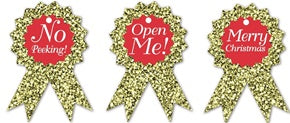 6 ROSETTE GLITTER TAGS. X18765 \\\X18765