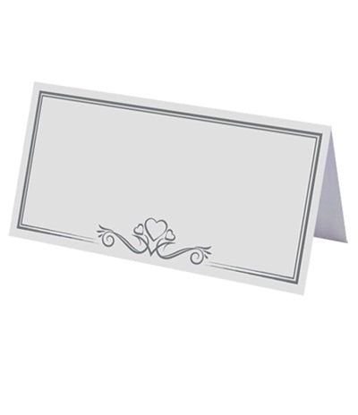 50 WHITE WITH SILVER HEARTS WEDDING DAY TABLE PLACE NAME CARDS. X51169 \\\X51169