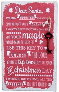 CHRISMTAS SANTA MAGIC KEY HESSIAN PLAQUE DECORATION 25 X 15CM. XMN0205 \\\XMN0205