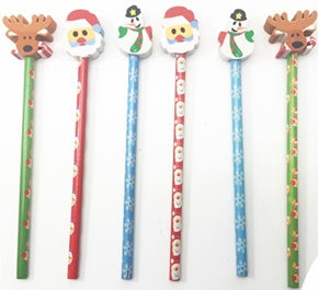 6 CHRISTMAS PENCILS WITH ERASER TOPPER REINDEER XPNL. XPCL \\\XPCL