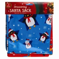 CHRISTMAS DRAWSTRING PLASTIC SANTA SACKS - 2 PACK. Z91597 \\\Z91597