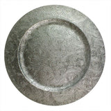 HARVEY & MASON EMBOSSED SILVER FLORAL DESIGN CHARGER PLATES 33CM. XM4495