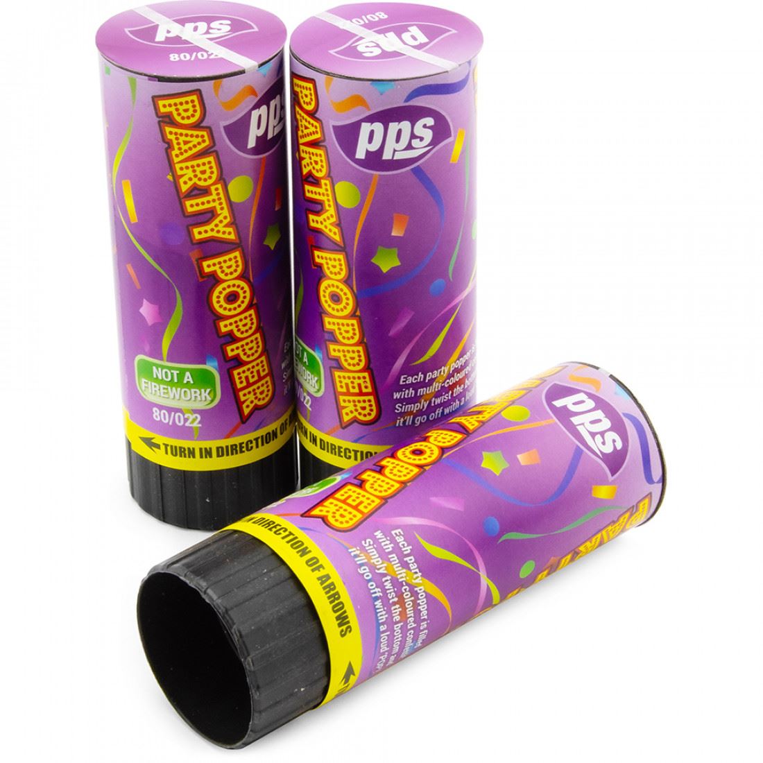 PPS COLOUR CONFETTI CANNON PARTY POPPERS 11CM 3/PK. PPS80022