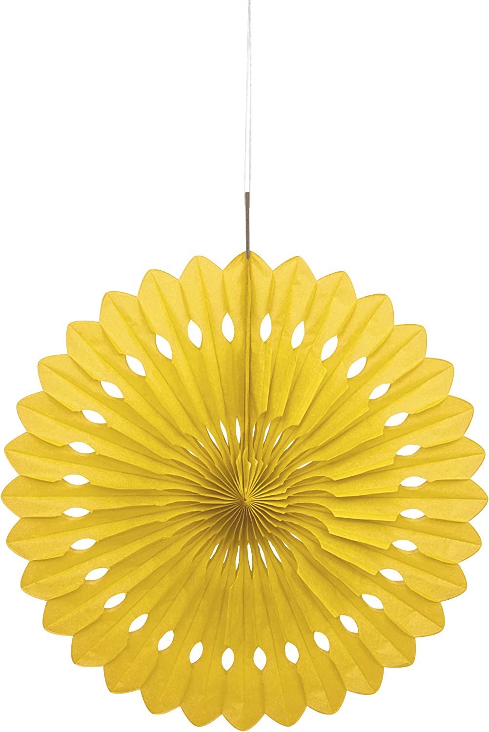 UNIQUE PARTY TISSUE PAPER FAN DECORATION 40CM - YELLOW. UNI64261