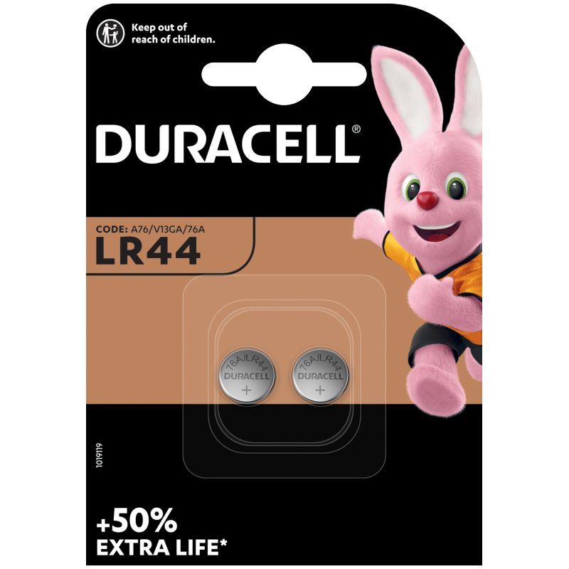 DURACELL AG13 LR44 SR44 L1154 357 A76 BUTTON CELL BATTERY 2/PK. DLLR44B2