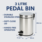 STAINLESS STEEL PEDAL BIN 3LTR. LB601
