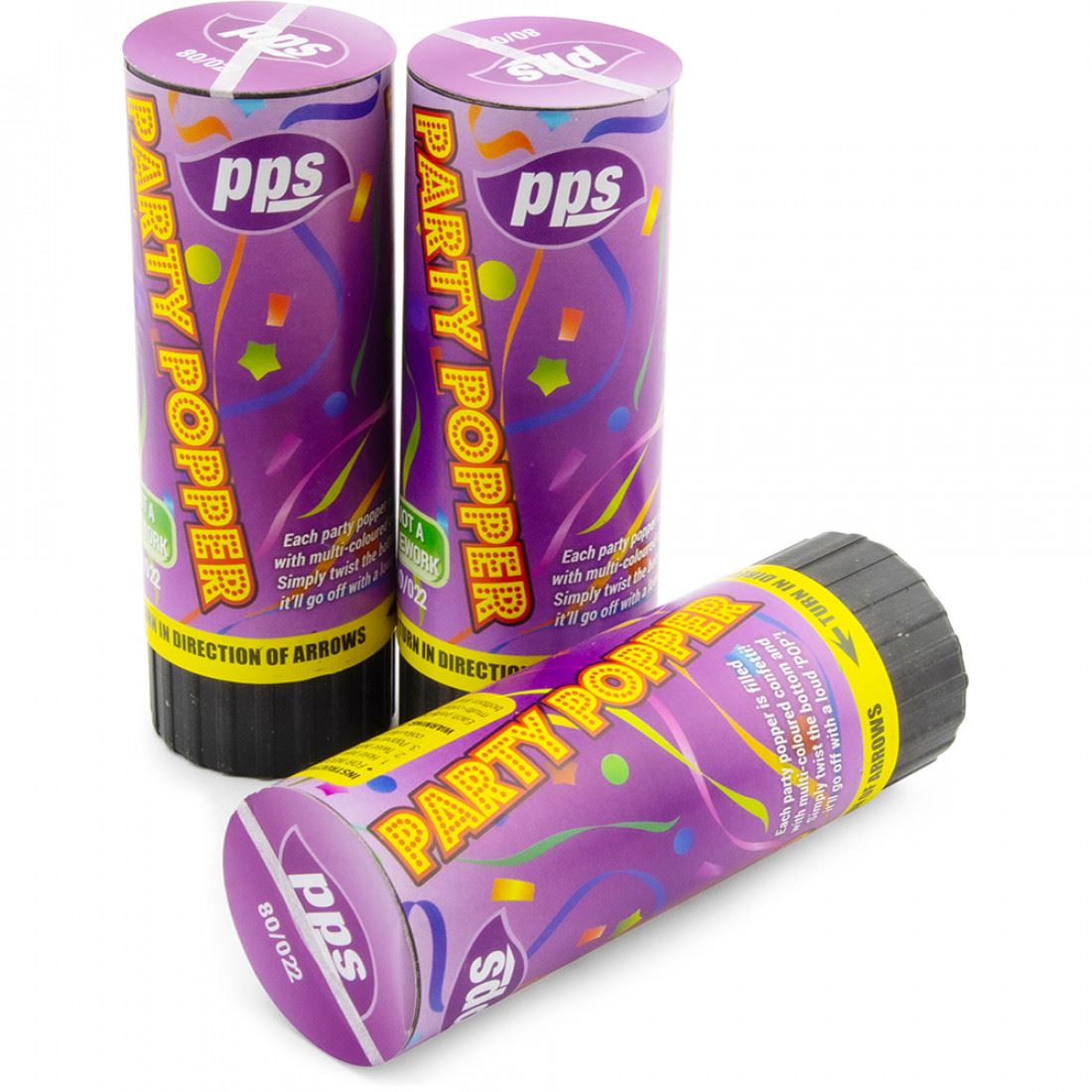 PPS COLOUR CONFETTI CANNON PARTY POPPERS 11CM 3/PK. PPS80022